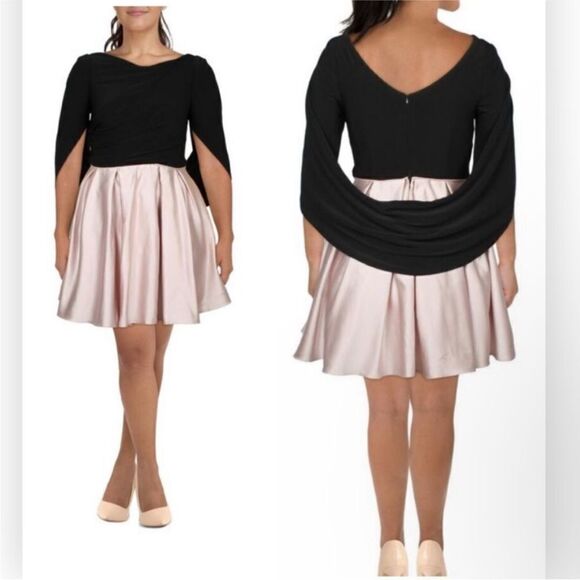 Betsy & Adam NWT Womens Black Drapped Mini Ruffled Fit & Flare Dress 12 - Picture 1 of 3